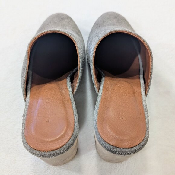 CERI HOOVER Miller Mule 7 Wood Heel Hand-Carved Gray Suede Leather Upper - Picture 11 of 13